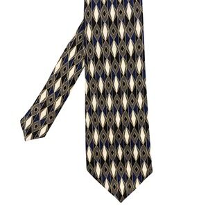 Pertini Blue Black Cream Geometric Silk Tie Mens One Size Diamond Pattern
